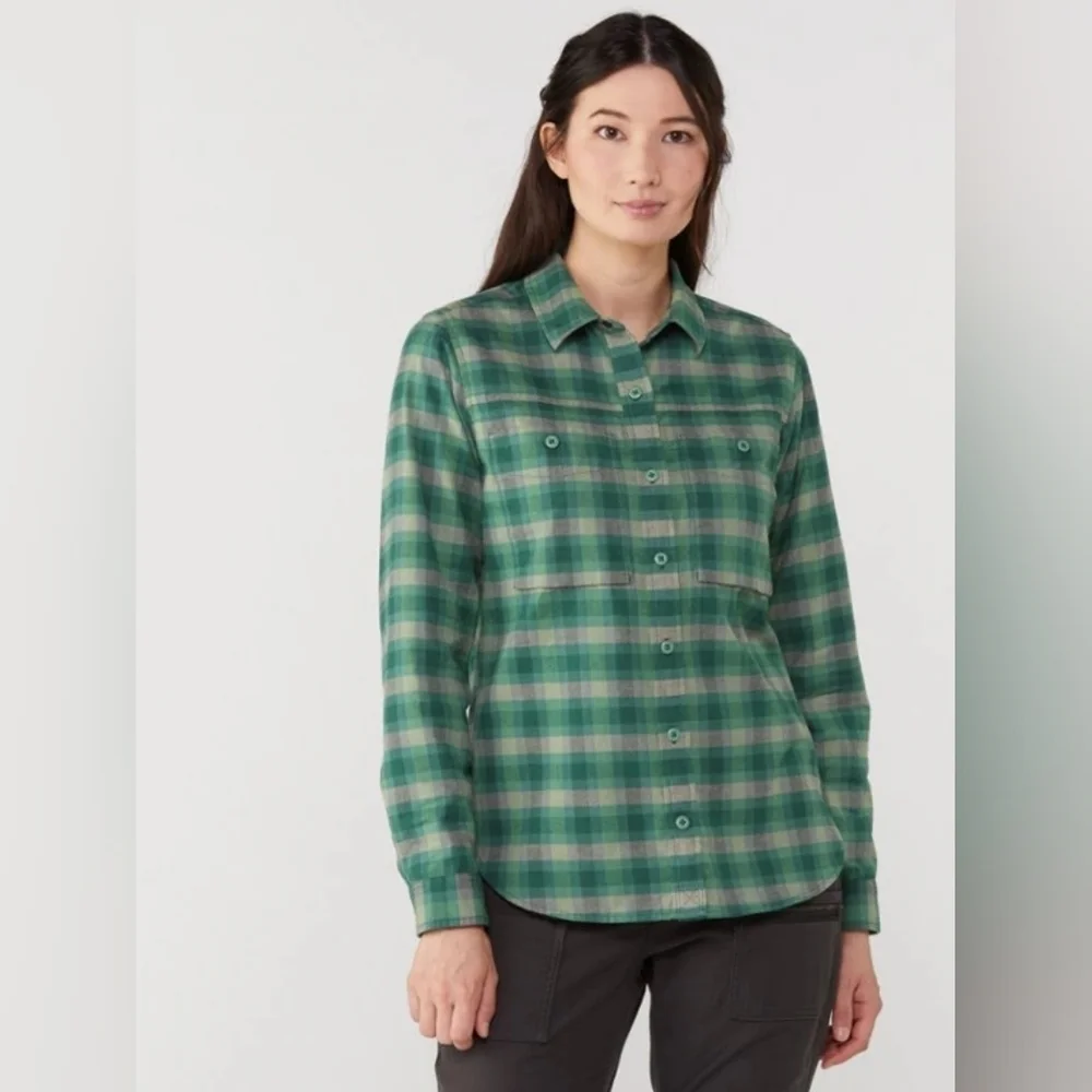 REI Co-op Wallace Lake Flannel Green Gray Plaid Shirt Women's
